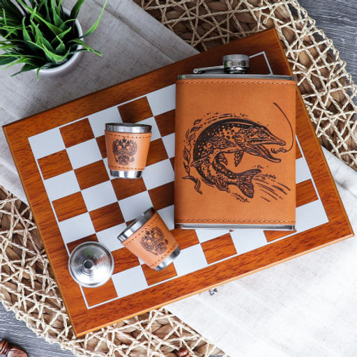 Фляжка 200 мл с шахматами + 2 стопки 25 мл, открывашка, воронка / FL-181 /уп 20/ - Галеонтрейд фото 16