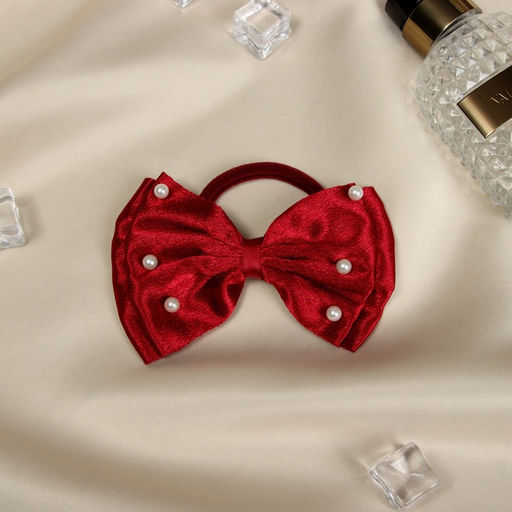 Цена за 6 шт. Бант для волос на резинке «Школьница стиль», бусины, 10.5 см, красный