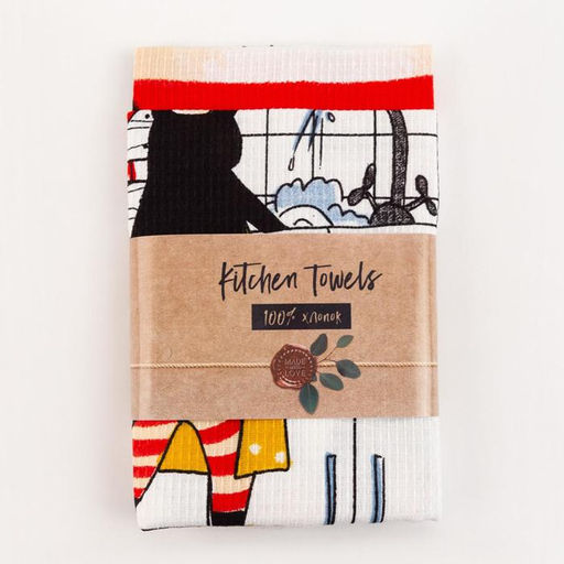 Набор кухонных полотенец Доляна Котик на кухне 35х60см-2шт, 100% хл  фото 7