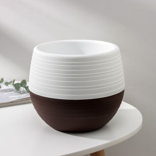 Горшок для цветов с поддоном «Япония», 2 л, пластиковый, белый / коричневый