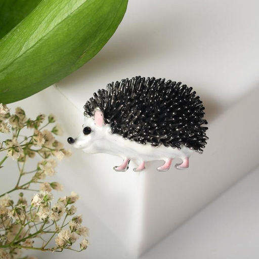 Брошь «Ёжик» лесной, цвет чёрно-белый в серебре