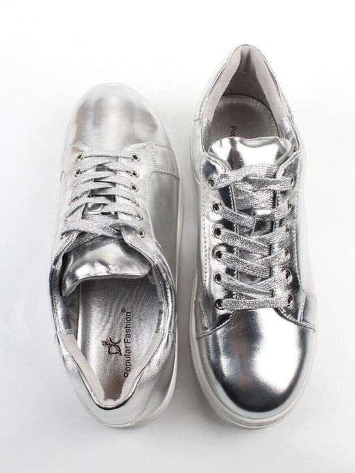 03-C1-1C GREY/SILVER Полуботинки спортивные женские (натуральная кожа)