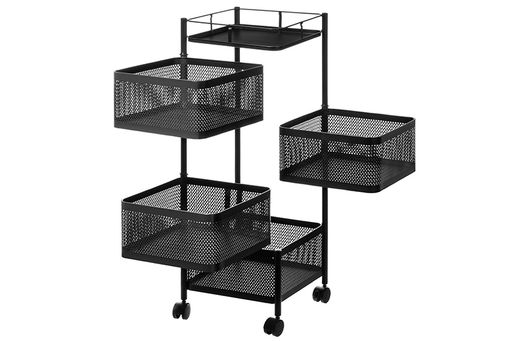 Этажерка 4-х ярусная 27*27*80 см Черная с выдвижными корзинами, на колесиках, металлическая - Elan gallery фото 3