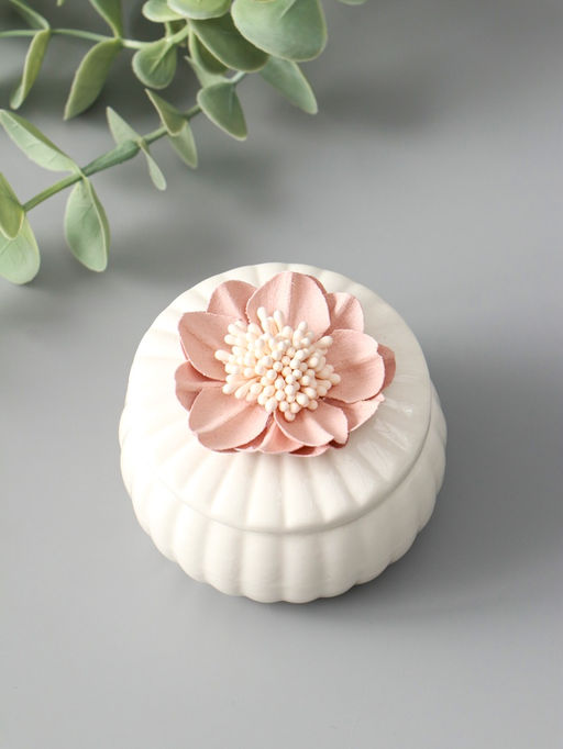 Шкатулка для украшений «Розовый цветок», с крышкой, белая, керамика, 7×7×6.5 см