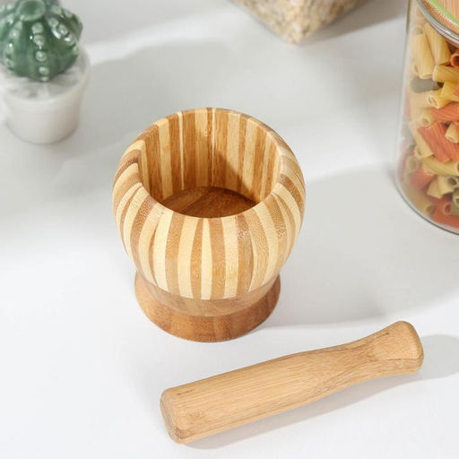 Ступка с пестиком Доляна «Полоски», бамбук, 10×11 см