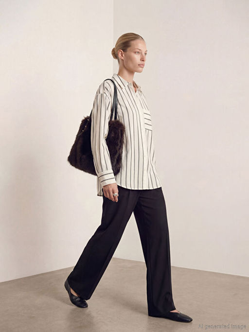 ?izgili Poplin Kad?n G?mlek