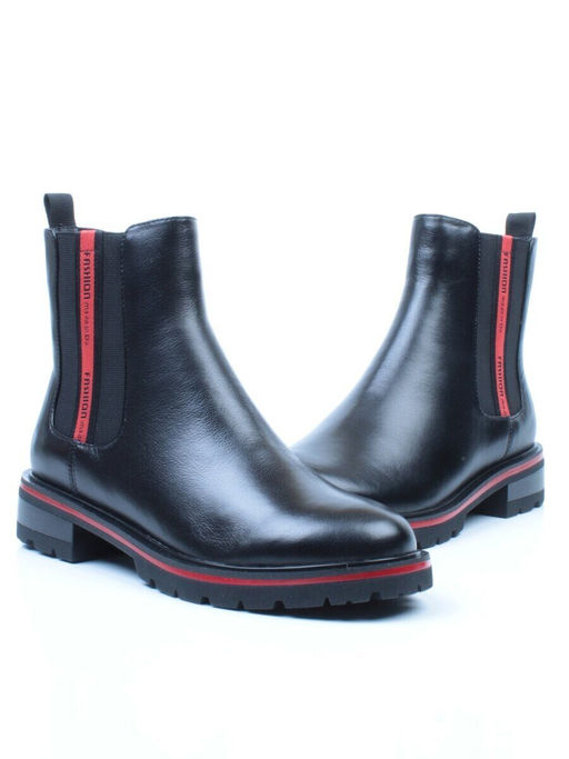 01-C1203-21R100M-1BLACK Ботинки демисезонные женские (натуральная кожа, байка)
