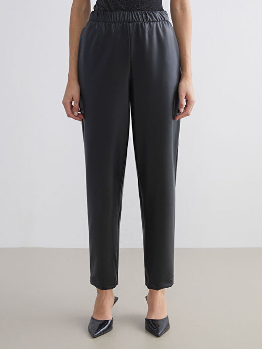 Beli Lastikli Deri G?r?n?ml? Kad?n Pantolon