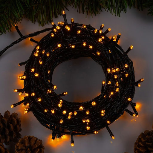 Гирлянда Нить 20 м, IP20, тёмная нить, 200 LED, свечение жёлтое, 8 режимов, 220 В