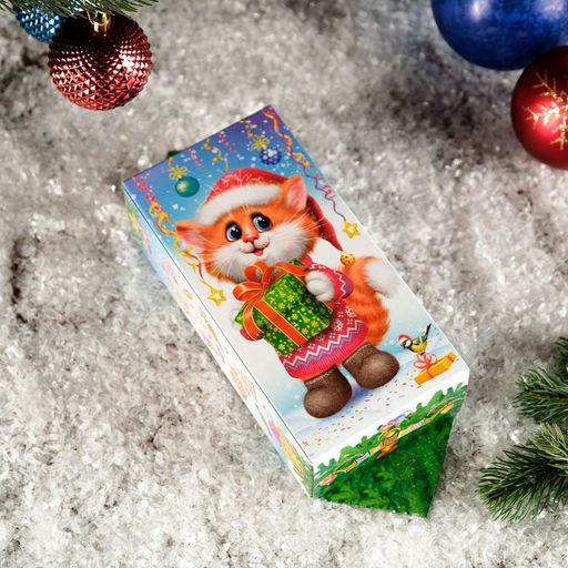 Цена за 10 шт. Подарочная новогодняя коробка "Заяц - Кот", 12×7×23 см