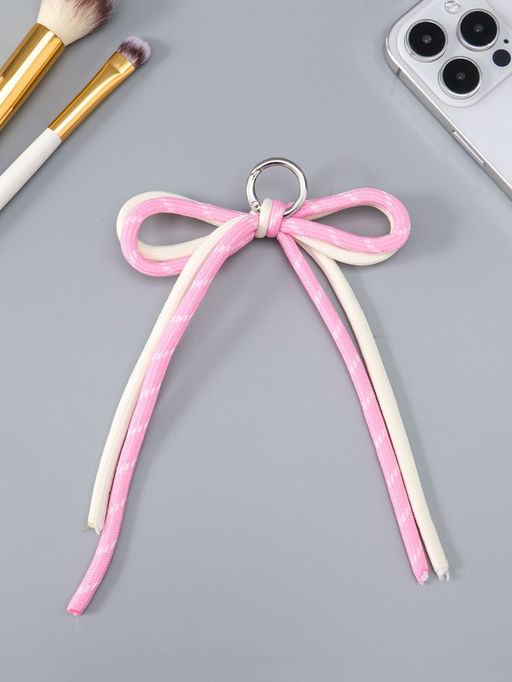 Цена за 3 шт. Брелок на карабине "Двойной бант" розово-белый 20х9,5х1 см