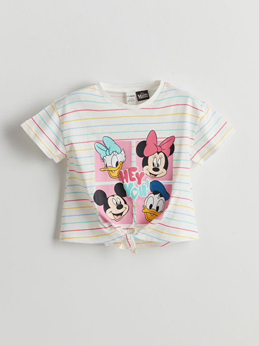 Bisiklet Yaka Minnie Mouse Bask?l? K?z ?ocuk Ti??rt