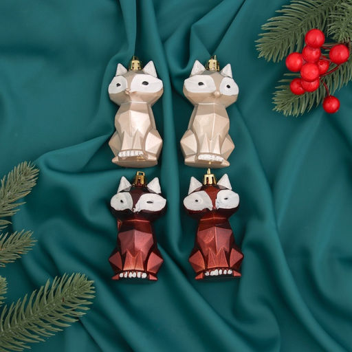 Ёлочные игрушки 4 шт. Зимнее волшебство. Сказочный лис пластик, 8.53.5 см, бежевый/коричневый фото 2