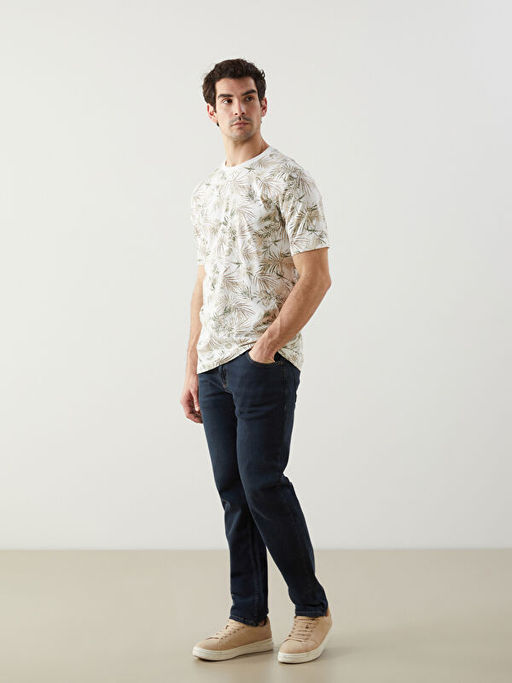 Bisiklet Yaka K?sa Kollu Desenli Penye Erkek Ti??rt