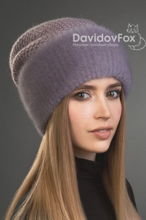 Шапка Камелия норка трикотаж чертополох