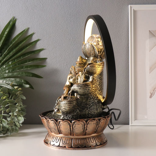 Фонтан настольный с подсветкой «Ганеша в золотом под водопадами», от сети, 25×20×34 см