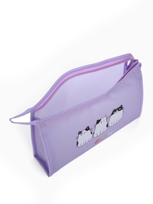 Косметичка треугольная на молнии, большая, с рисунком, сиреневая - Simaland фото 3