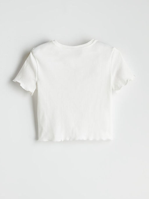 Bisiklet Yaka Bask?l? K?z ?ocuk Ti??rt