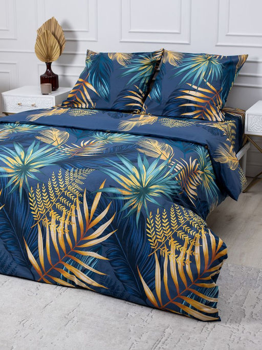 Простыня на резинке 200*200 см, перкаль, борт 25 см (Мира, синий) - Ивановотекстиль фото 4