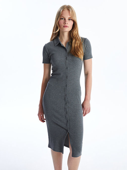 Polo Yaka D?z K?sa Kollu Kad?n Bodycon Elbise