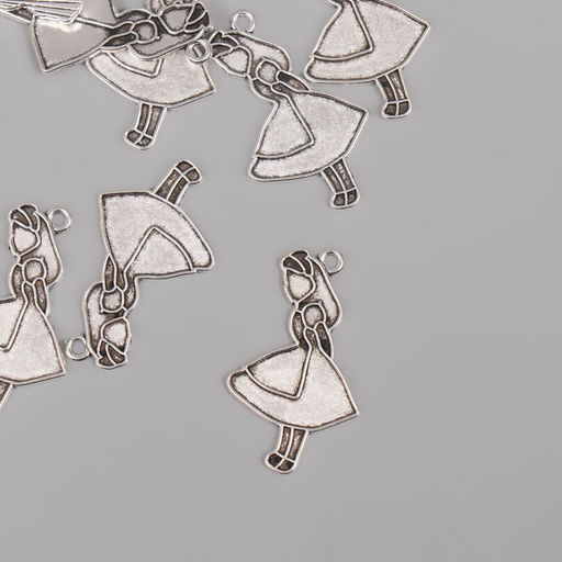 Цена за 10 шт. Металлический элемент, декоративная подвеска «Арт Узор. Алиса», серебро, 3.2×2 см