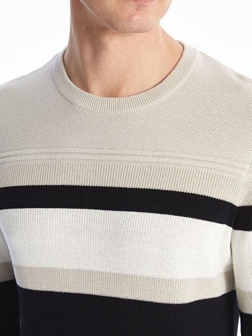 Bisiklet Yaka Uzun Kollu Renk Bloklu Erkek Triko Kazak