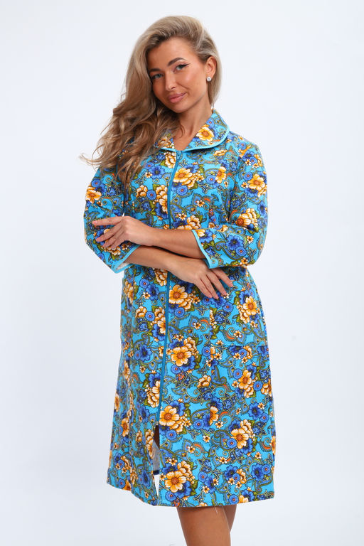 Халат женский из фланели Маша макси цветы