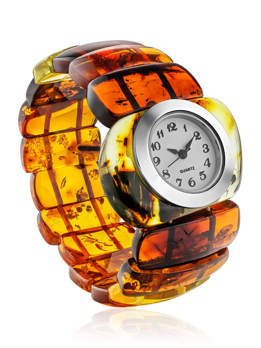 Наручные часы с ремешком из натурального янтаря разных оттенков