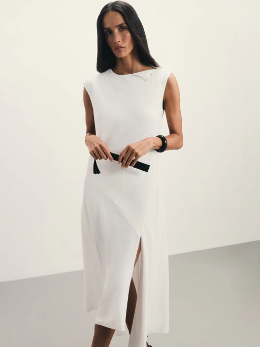 Асимметричное платье из вискозы и льна с разрезом / Zarina  фото 10