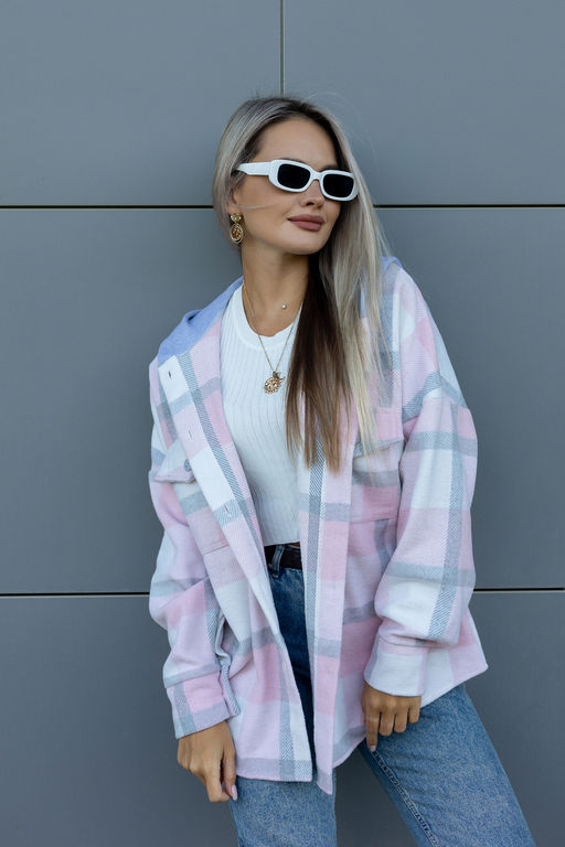 Рубашка женская в клетку с капюшоном РЖКК-01