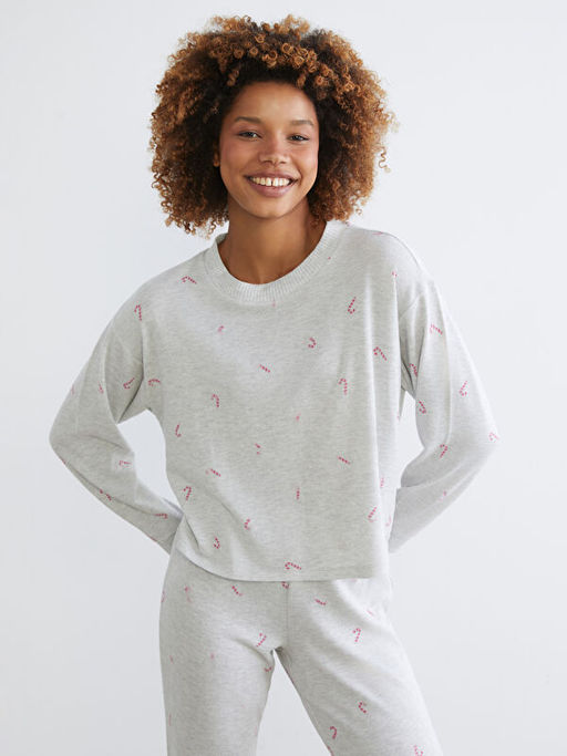 Bisiklet Yaka Desenli Kad?n Pijama Tak?m?