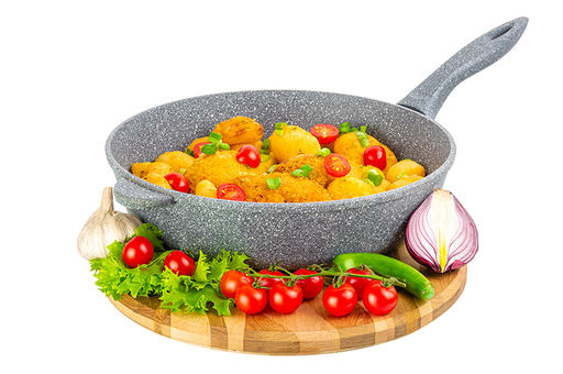 Сковорода глубокая 28 см ГАРМОНИЯ ВКУСА Серый мрамор без крышки, н/р, 50*29*12 см