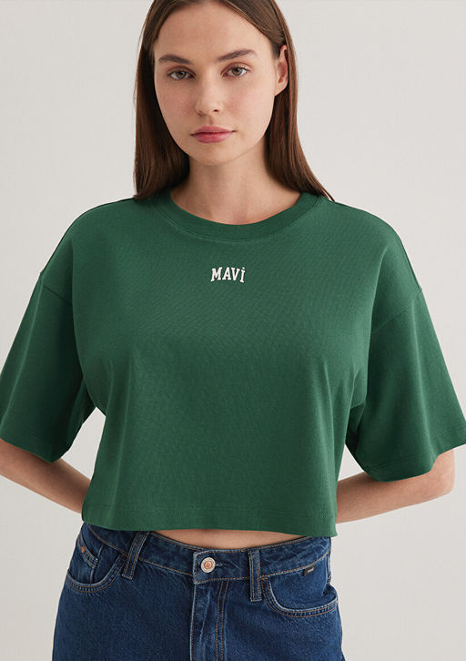 Mavi Logo Bask?l? Yesil Crop Tisort  фото 2