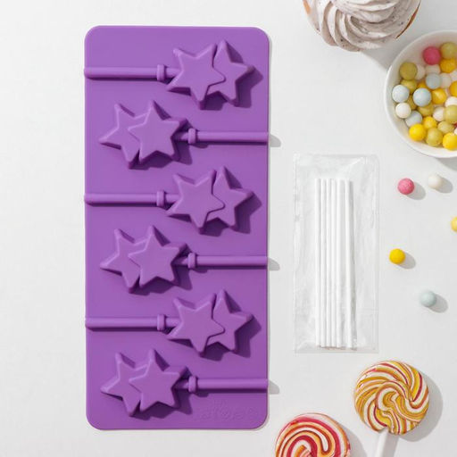 Форма для леденцов новогодний Доляна Звёзды, силикон, 24?11?1 см, 6 ячеек (5.2?4 см), с палочками, МИКС