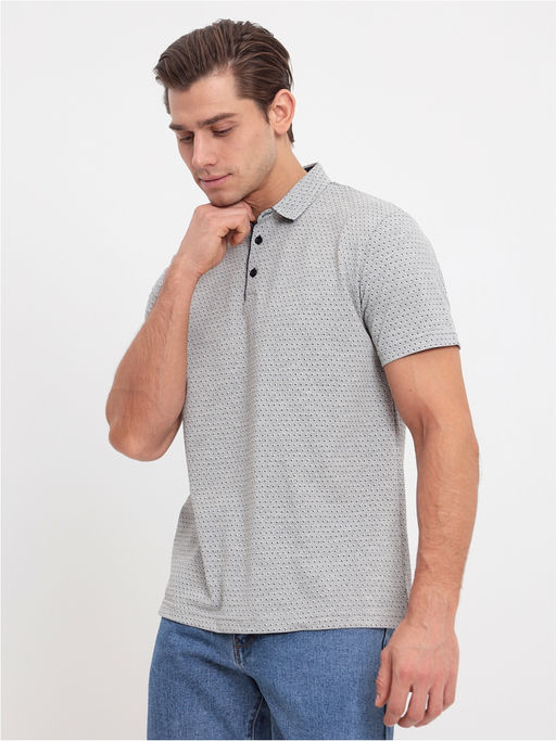 Джемпер мужской с воротником поло короткий рукав GREG G144-PP124-UT01 (серый.принт)  фото 5