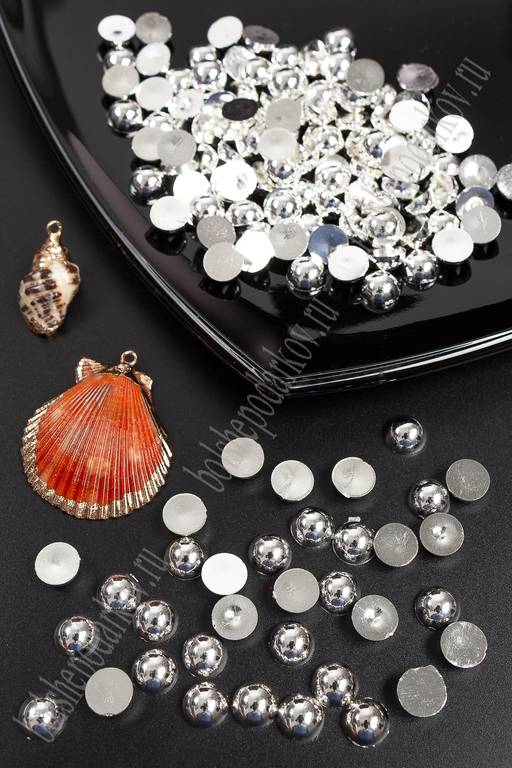 Бусинки половинки металлик 8 мм* 50 гр (SF-2520) серебро