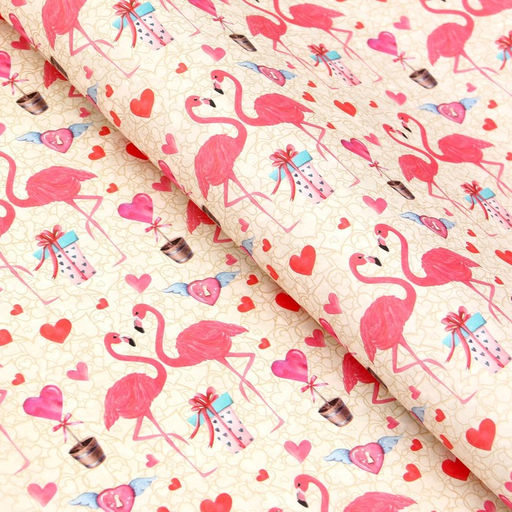 Бумага упаковочная крафт белый «Розовый фламинго», 50×70 см, набор 10 шт.
