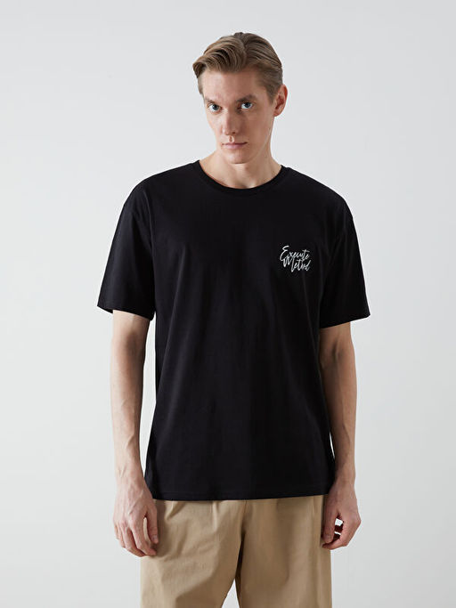 Bisiklet Yaka K?sa Kollu Bask?l? Penye Erkek Ti??rt