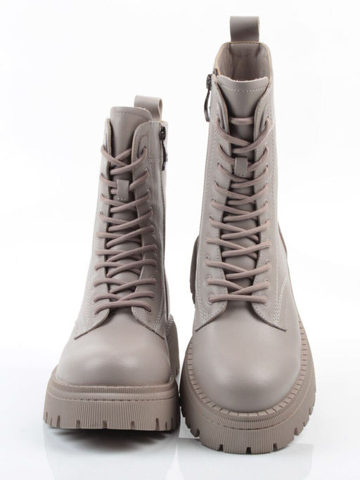 04-PAM439-2Z GRAY/BEIGE Ботинки зимние женские (натуральная кожа, 100% шерсть)