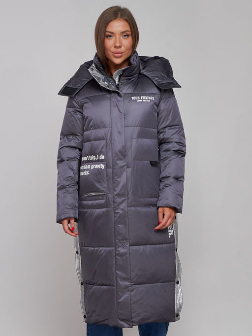 Пальто утепленное молодежное зимнее женское темно-фиолетового цвета 5873TF - Mtforce фото 5