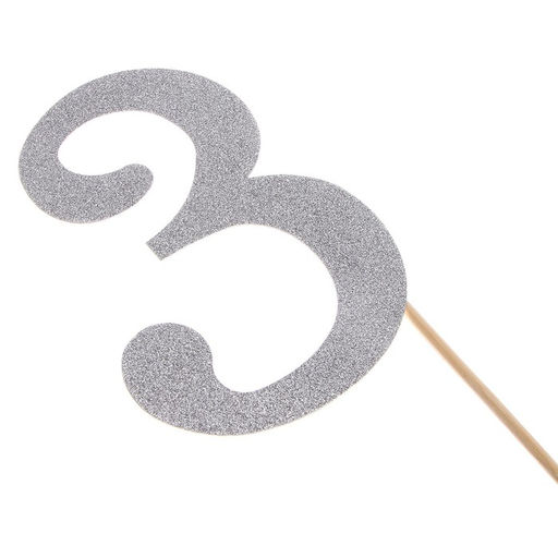 Цена за 6 шт. Топпер в торт 3, цвет серебро - Страна карнавалия фото 2