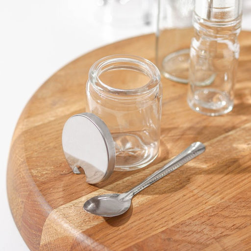 Набор для специй на подставке «Эксклюзив», 5 предметов: солонка, перечница, 2 соусника, сахарница с ложкой, на подставке, стекло