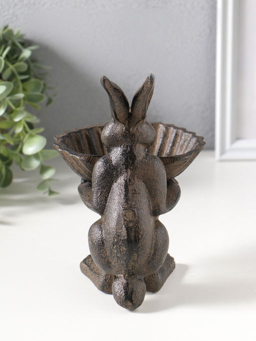 Фигурка - подставка для мелочей, кормушка для птиц Заяц с ракушкой, чугун, 14?11.5?16.5 см
