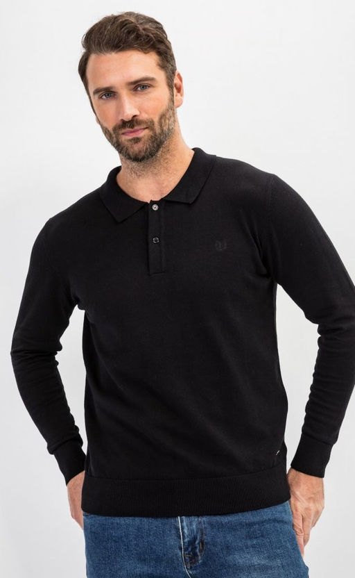 Джемпер мужской с отложным воротником и планкой на пуговицах F221-15-22021 чёрный - Fine joyce фото 4
