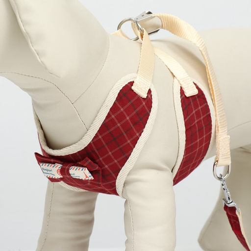Комплект с мягкой шлейкой Клетки, размер L, поводок 120 х 1,5 см, ОГ 42-76 см, красный - Пижон фото 5