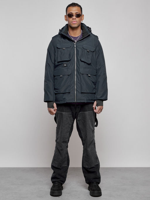 Куртка - жилетка трансформер с подогревом 2 в 1 мужская зимняя темно-синего цвета 6668TS