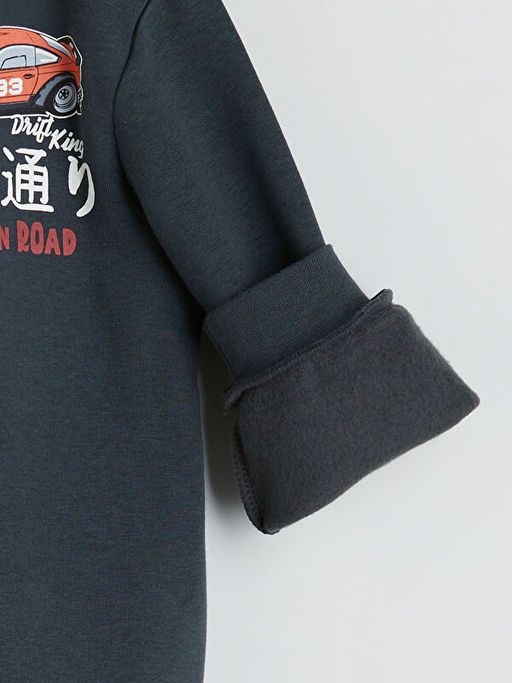 Bisiklet Yaka Bask?l? Erkek ?ocuk Sweatshirt