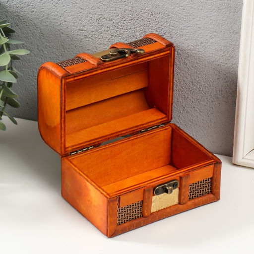 Шкатулка для украшений «Сундучок. Золотая сеть и штукатурка», дерево, 8.5×12×8.5 см