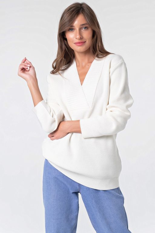 Пуловер вязаный свободный со спущенным плечом черный - Fly фото 9