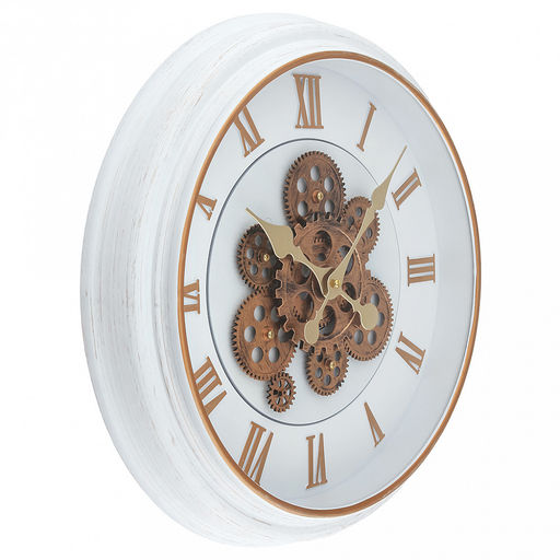 Часы настенные Империя д37,7-45,8см, h7см, циферблат Шестеренки вращающиеся, белый/потертое золото; цифры римские, потертое золото; корпус пластик, белый, полоски золотого цвета; в лотке (Китай) - Домашняя мода фото 2